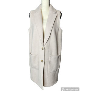 NEW Cynthia Rowley Long Vest Size M Tan and White Polyester Acrylic Wool Blend